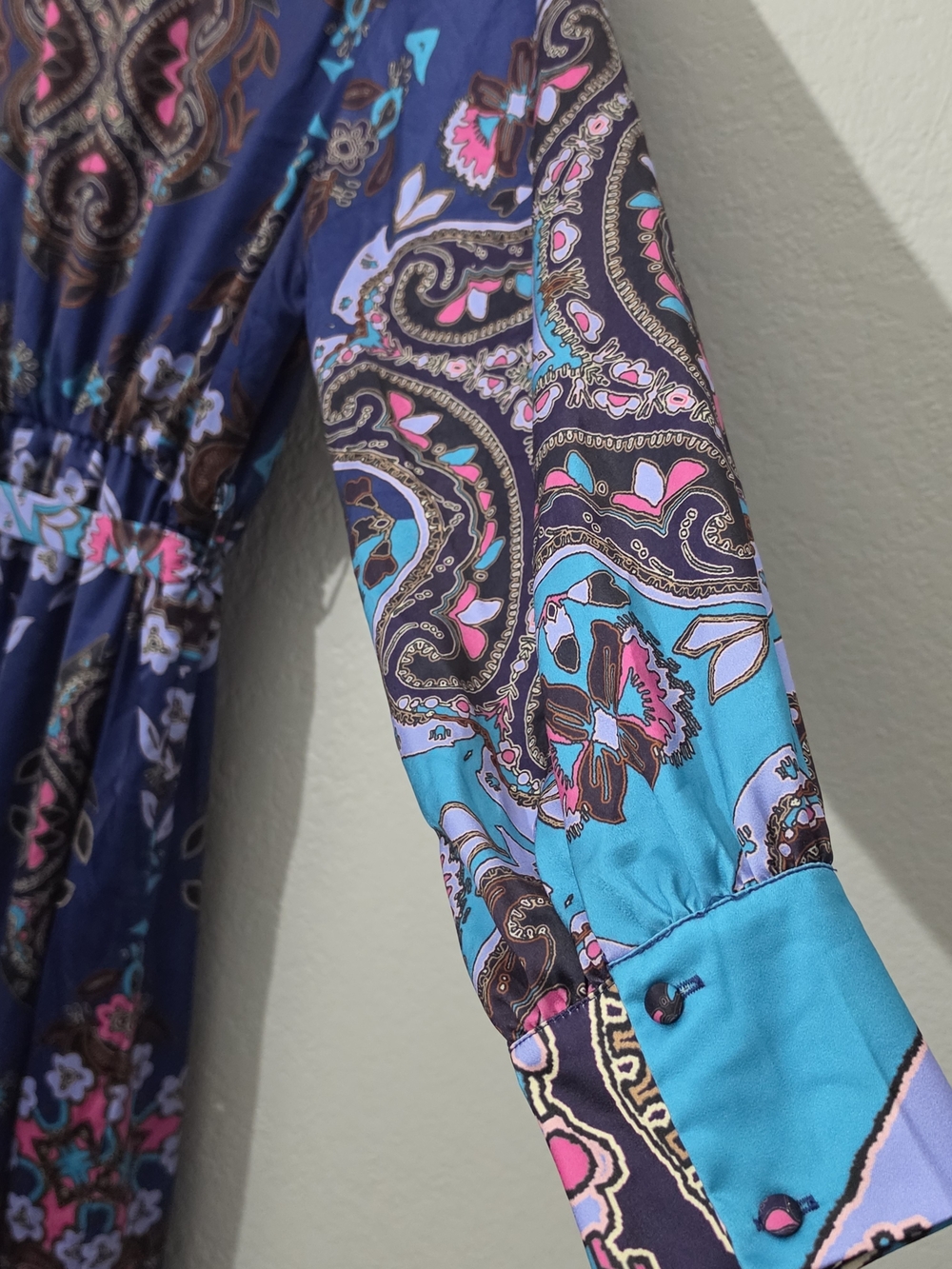 Ciebon Nora Print Long Sleeve Maxi Shirt Dress Navy Button Down Women Large - Picture 11 of 13